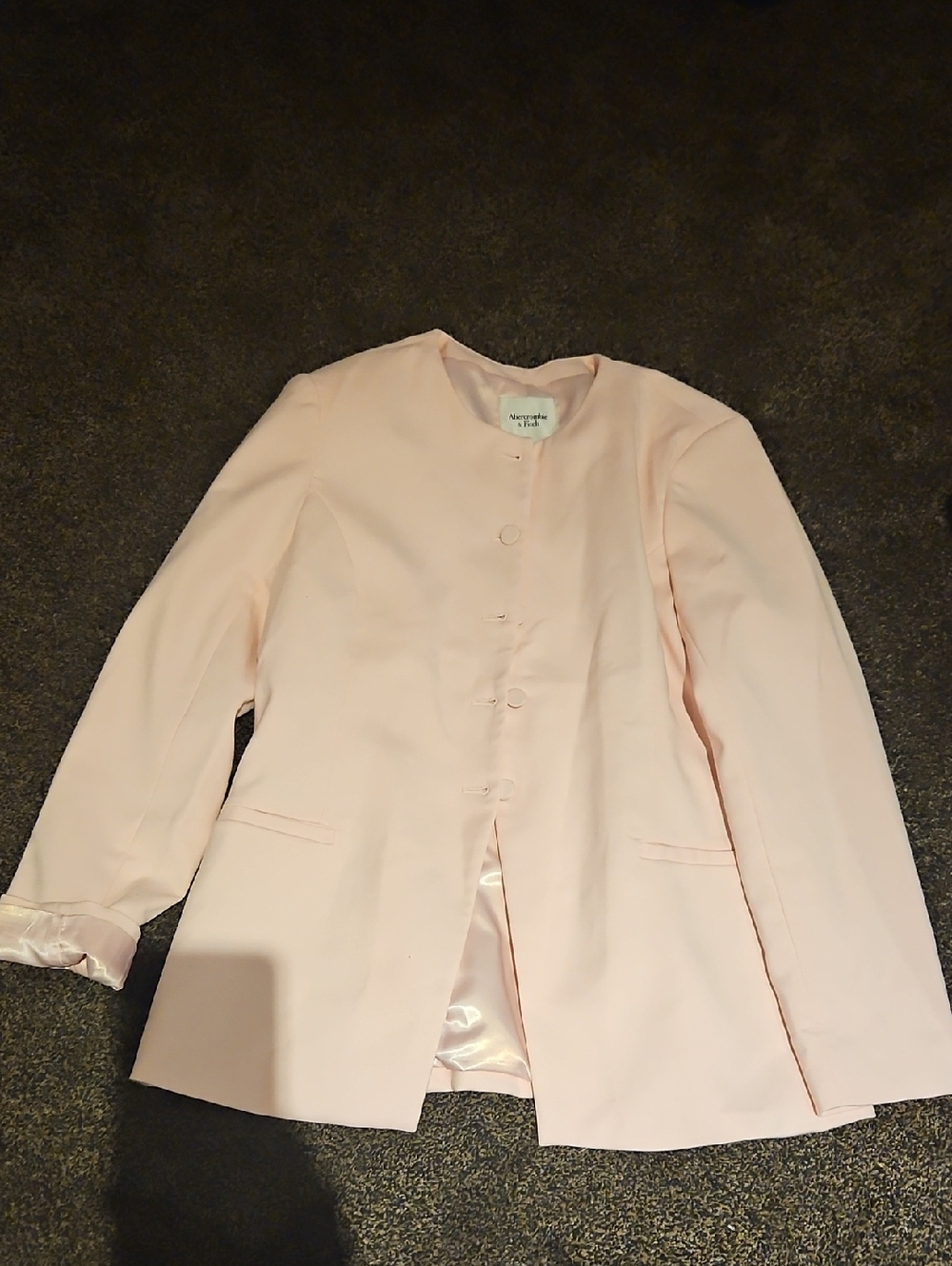 ABERCROMBIE Women's Light Pink Collarless Blazer Jacket